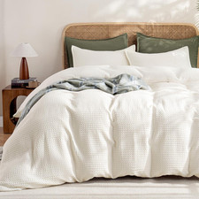 Soft Waffle Duvet Cover Queen Size- Luxury Textured No Snagging Waffle Weave Com