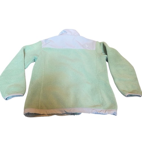 North Face Pastel Green Fleece Jacket Polartec Denali Gray Shell Logo Girls Lg - Picture 8 of 11