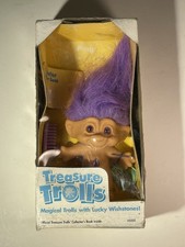 De colección 1998 Treasure Trolls PING CAJA ABIERTA NOS Deadstock Púrpura Pelo Trolls Juguete