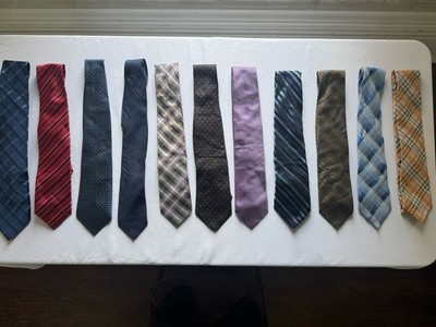 Men s Neck Ties-Lot of 11 Mixed Brands Silk & Polyester Striped Plaid Dress Ties