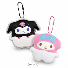 Set of 2 Kawaii Puffy Kuromi My Melody Key Fob Plush Keychain Bag Tote Charm