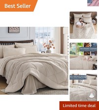 All-Season Queen Comforter Set in Beige Tan - 7-Piece Ultra-Soft Luxury Bedding