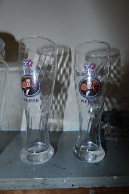 Set of 2 Hacker-Pschorr Weisse Beer Glasses   0.5L German Wheat Beer Glassware