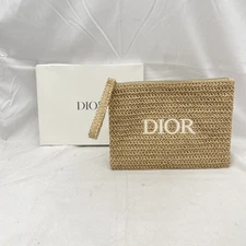 Dior Beauty Parfum Woven Knit Pouch Wristlet Raffia Straw Natural Beige