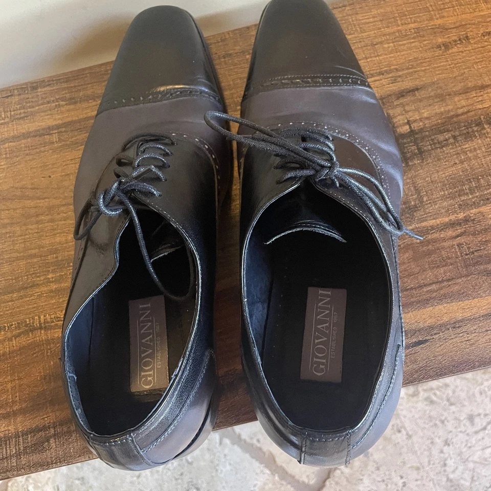 Giovanni Men's Size 11M Black Leather Lace up Cap Toe Oxford Shoes - Image 3 of 4