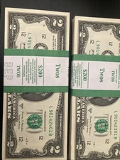 200 Crisp $2 Bills Unc. Series 90142301-90142500.  Contains 2+ very cool numbers