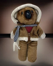 Vintage 12" Koala Bear Plush with Striped Scarf and Hooded Jacket 1983