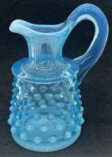 Vintage Hobnail Blue Cruet Opalescent Glass Oil Cruet 3.5” Fenton Style