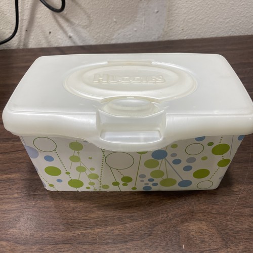 Huggies Baby Wipes Refillable Container 2012 Green/White/Blue Polka Dots (Empty)
