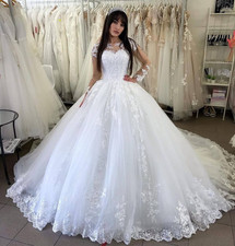 Elegant Wedding Dresses Lace Appliques Long Sleeves White Ivory Bridal Gowns