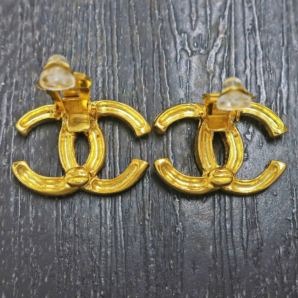 CHANEL Gold Plated CC Logos Vintage Clip Earrings #951c Rise-on | eBay