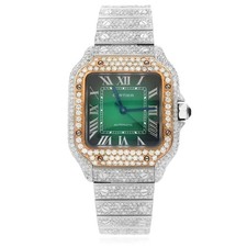 NEW Cartier Santos Medium Model Auto SS Watch w/ Aftermarket 11.5CTW Diamond Gre 4