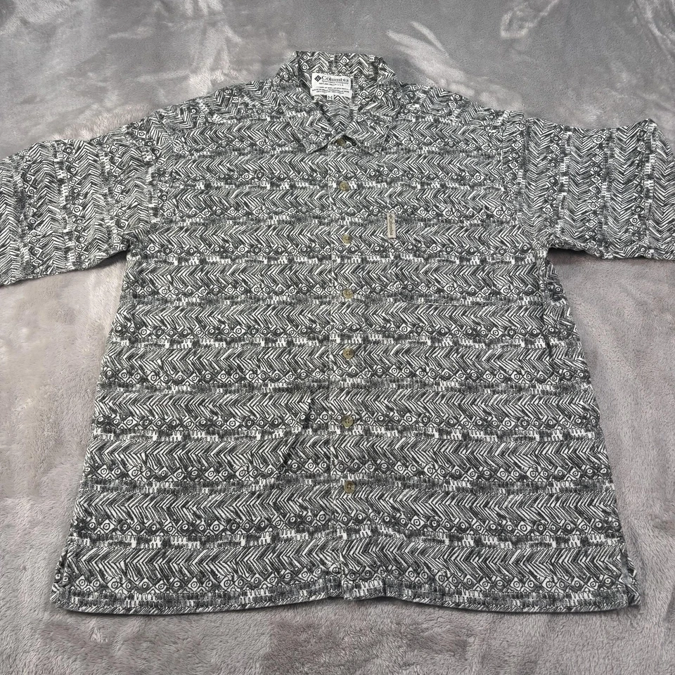 Camisa Columbia De Colección Para Hombre Gris Mediana Manga Corta Abotonada Azteca 00s AM7541 Foto 2 de 4