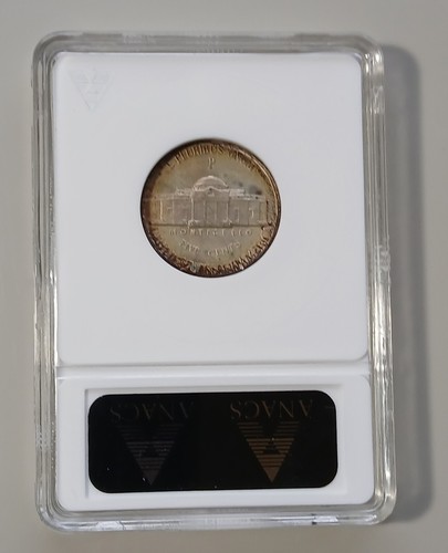 Nice Toned 1945 Wartime Jefferson Nickel P/P RPM-17 ANACS 64 - Picture 2 of 3