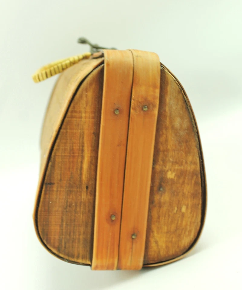 Bolso de mano vintage de madera dura tejido marrón étnico hecho a mano Foto 3 de 4
