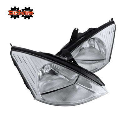 For: 2000-2004 Ford Focus Chrome Clear Lens OE Style Pair Headlights Lamps
