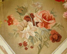 Vintage Floral Theme Bloosoms Buds Needlepoint Canvas Preworked Hand Crafted