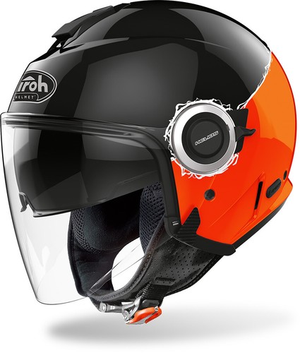 CASCO MOTO JET VISIERINO SOLARE AIROH HELIOS BLACK ORANGE FLUO ARANCIONE TG  MC | eBay