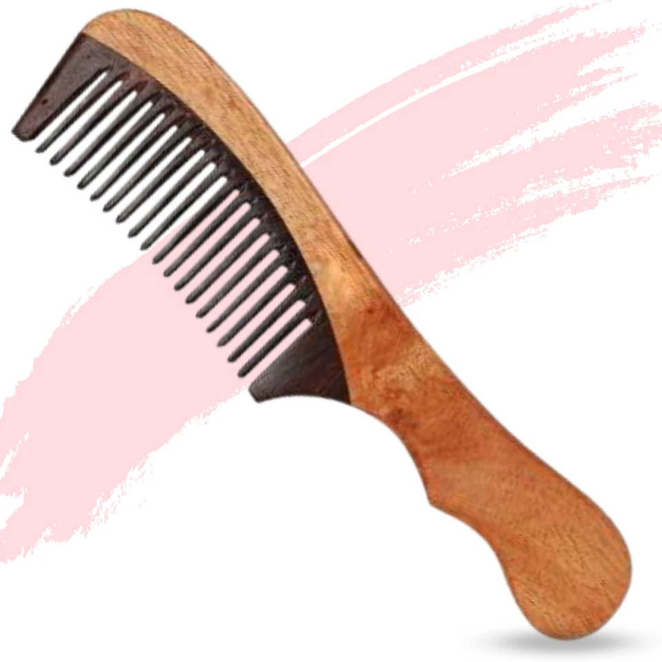 Neem Wooden Comb Wide Teeth for Healthy & Dandruff Free Scalp Massaging Comb - Image 2 of 4