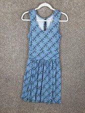 White Sierra Dress Women S Blue White Floral Bamboo Nylon Sleeveless Knit Casual