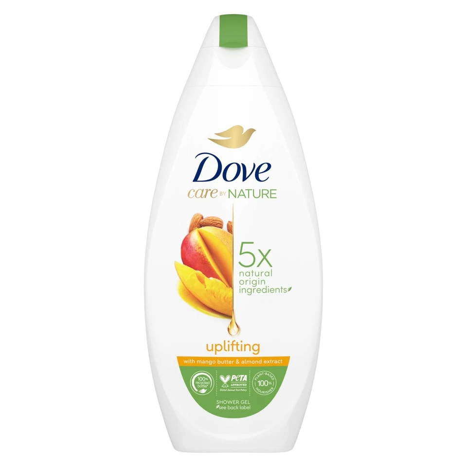 19,96€/L- 6x Dove Duschgel Care by Nature Uplifting-Mango Butter & Almond- 225ml