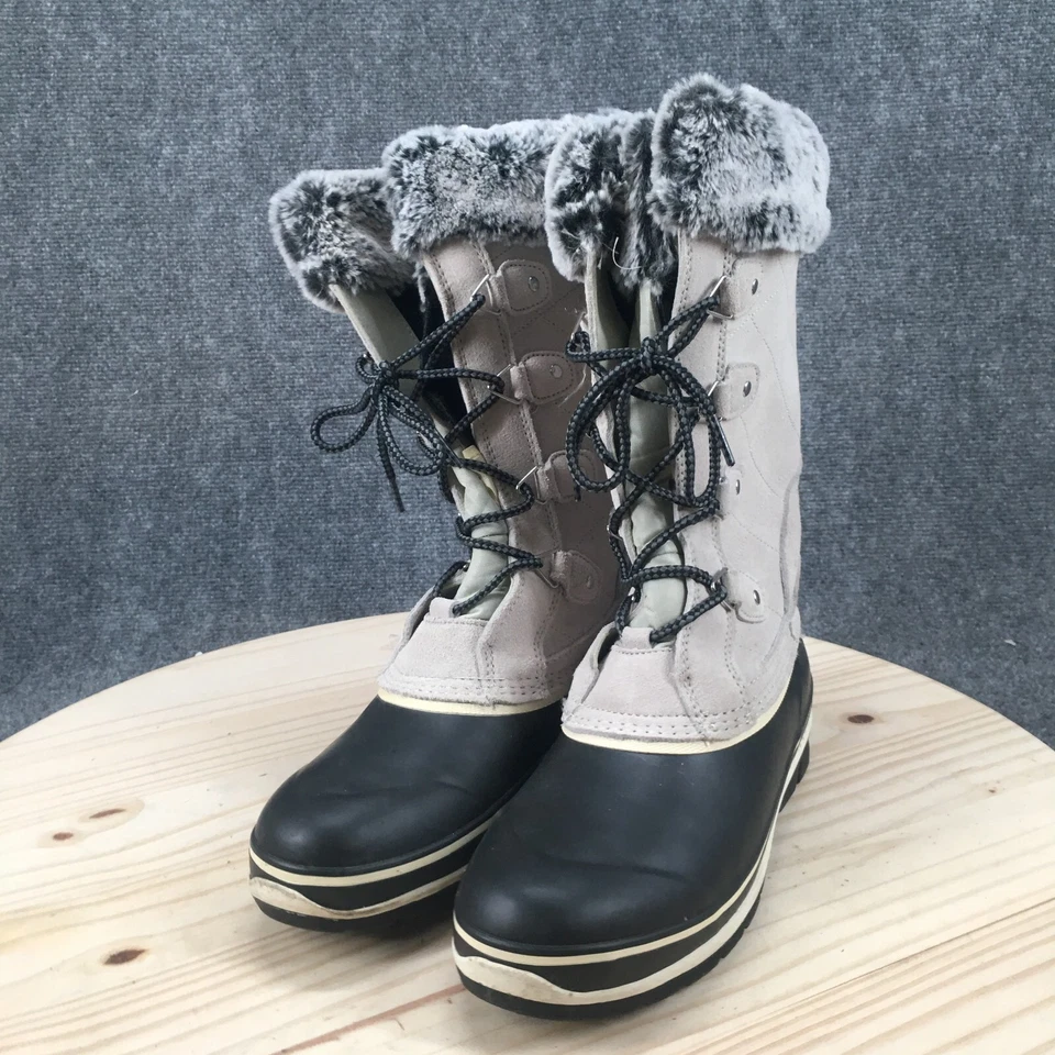 Khombu Winter Snow Boots Womens 9 M Emily Gray Leather Faux Fur Lace Up - Image 4 of 4