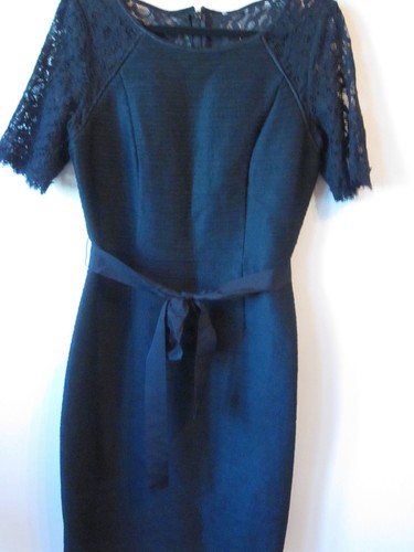 NEW Nue By Shani Lace Sleeve Belted Black Sheath Sz 10 Dress 336 - Picture 2 of 4