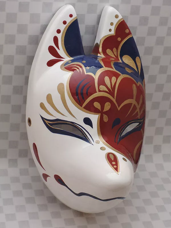 Fox Mask Full Face Kitsune Hand Made Painted Japanese tradition Higo Komendo