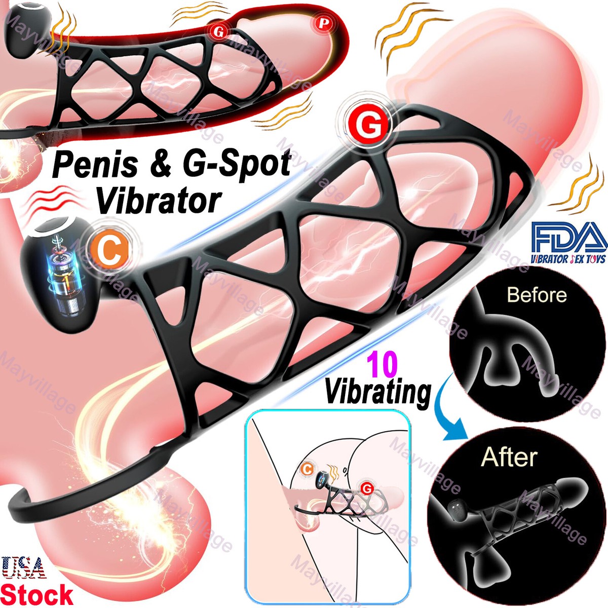 Vibrating Penis Sleeve Extender Cock Ring Male Couple Sex Toys For Men  Erection | eBay