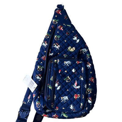 Vera Bradley Navy Blue Quilted Snow Globe Motifs Sling Backpack ☘Vera Bradley Retired Snow Globe Motifs Navy Quilted Sling  main image 2