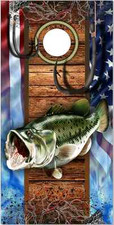 Bass Fish Hooks American Flag Cornhole Wrap Bag Toss Skin Decal Sticker Wraps