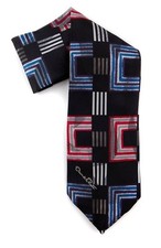 Oscar de la Renta Men's Tie Multi-Color Geometric Silk Blend Short Made in USA