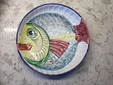 Desuir Ceramiche Kissing Fish 8" Deep Dish Plate Hand Painted Italy EXCELLENT