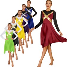 Women Color Block Liturgical Praise Dance Dress Church Worship Lyrical Dancewear