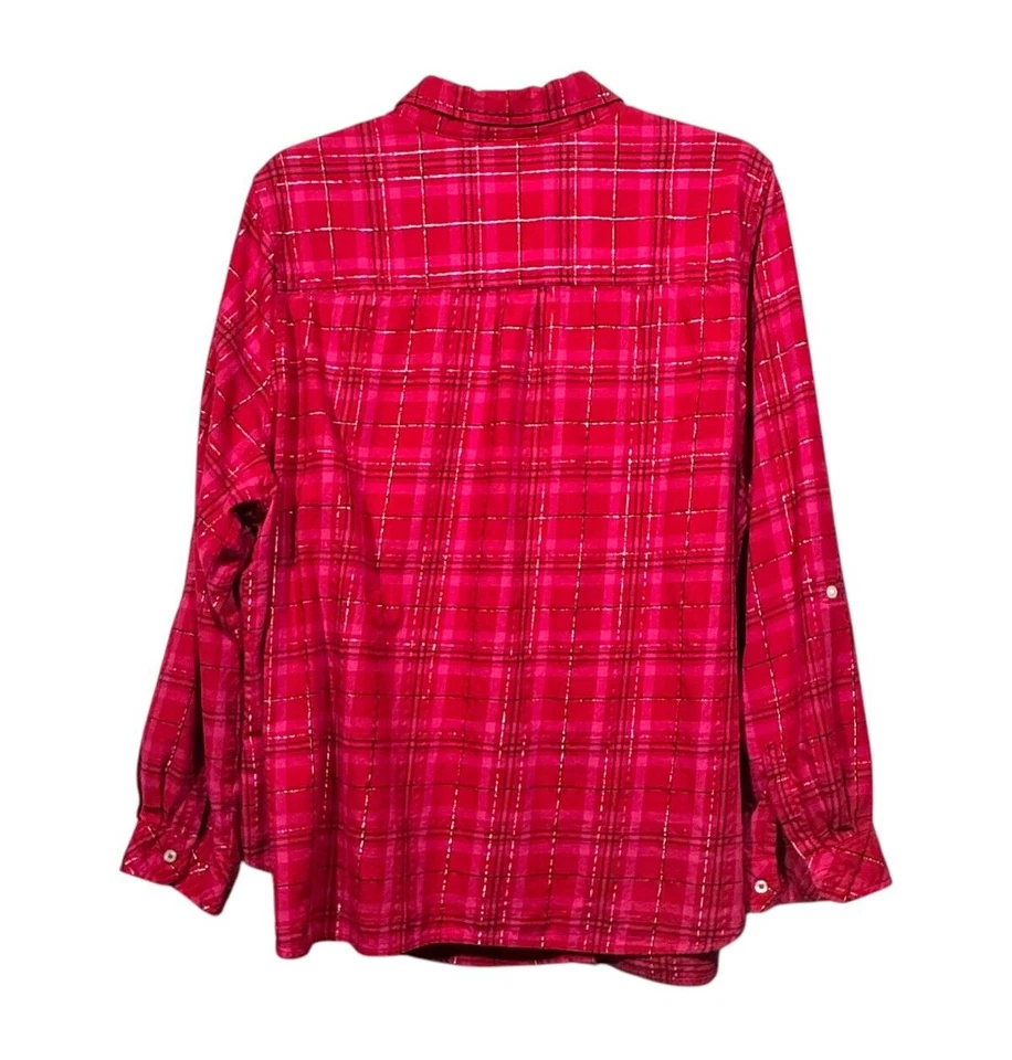 Camisa Laura Scott Mujer 2X Cuadros Abotonada Roja Senderismo Rodeo Exterior Pestaña Enrollable Foto 2 de 4