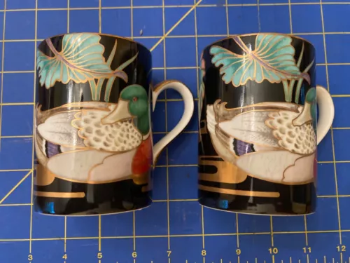 TWO fitz and floyd mallard pond vintage 80s coffee mug
