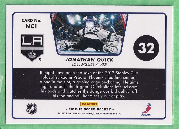 2012-13 Score Net Cam #NC1 Jonathan Quick Los Angeles Kings - Image 2 of 2