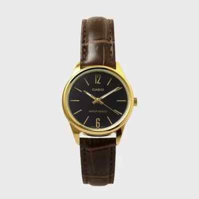 Casio LTP-V005GL-1B | Klassische Quarz Damen Armbanduhr, Lederband, Water Re