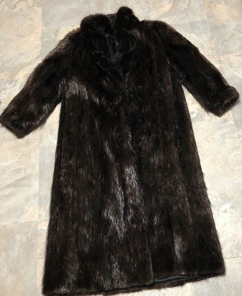 Chaqueta de piel vintage MINK Marshall Field's marrón oscuro negro abrigo para mujer talla 16 Foto 3 de 4