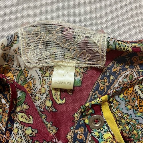 Anthropologie Nick & Mo Paisley Sheer Button Down Tunic Burgundy Size Medium - Picture 7 of 11