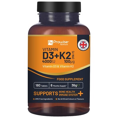 Vitamin D3 4000IU & K2 MK7 100μg Vegetarische Tabletten I 180 Tabletten von Prowise