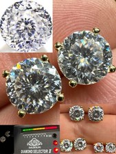 Mens Ladies Real Portuguese Cut Moissanite Stud Earrings Gold Over 925 Silver