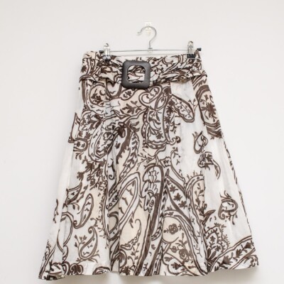 Iris Setlakwe 10 Lined Skater Skirt Flowy Cotton Brown White paisley buckle boho