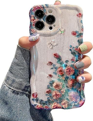 Case for iPhone 14| Colorful Retro Oil Painting Printed Flower Laser Beam Glossy