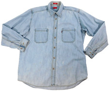 Vintage Levis Denim Shirt Men's Medium Long Sleeve Metal Button Red Tab Spots