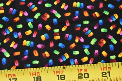 30'' Long, Bright Disks / Candy on Black Quilt Cotton, Timeless Treasures, P1905