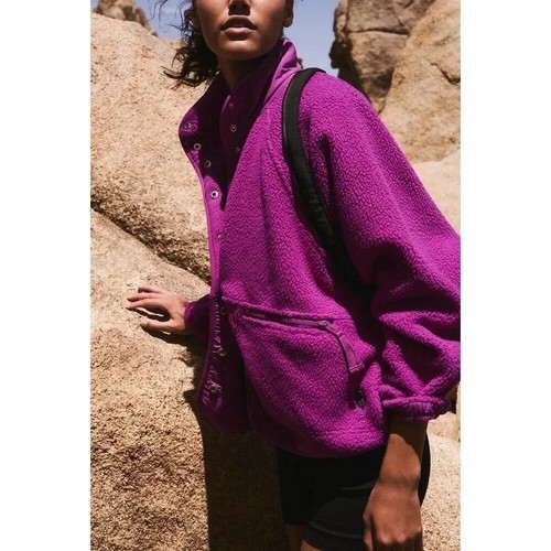 New Free People Hit The Slopes Fleece Jacket in Purple Bomber FP Movement Sz XS - Picture 13 of 13