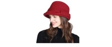 Jeff Aimy Women Winter Wool Felt Cloche Hat 1920s Vintage Bowler Bucket Hat RED