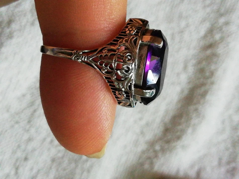 Anello Argento Con Ametista Naturale Mis 8 Americana - Immagine 2 di 4