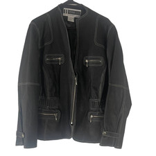 Jl Studio Vintage 90s Plus Size 20 W Black 100% Leather Half Zip Moto Jacket